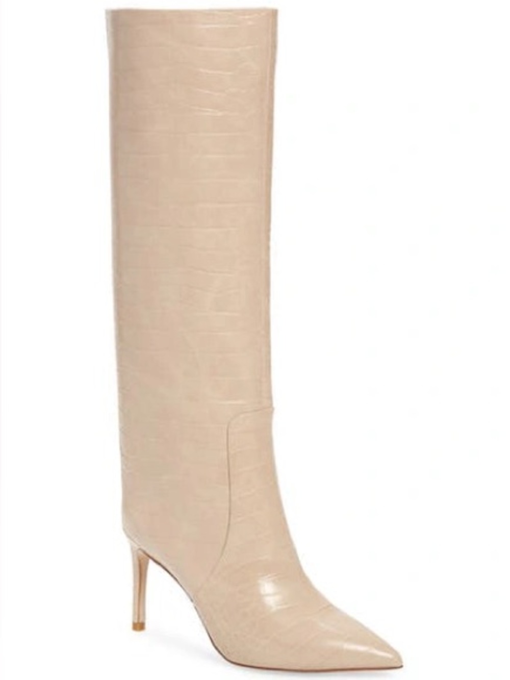 Jeffrey Campbell Arsen Pointed Toe Knee High Boot In Nude Crocodile